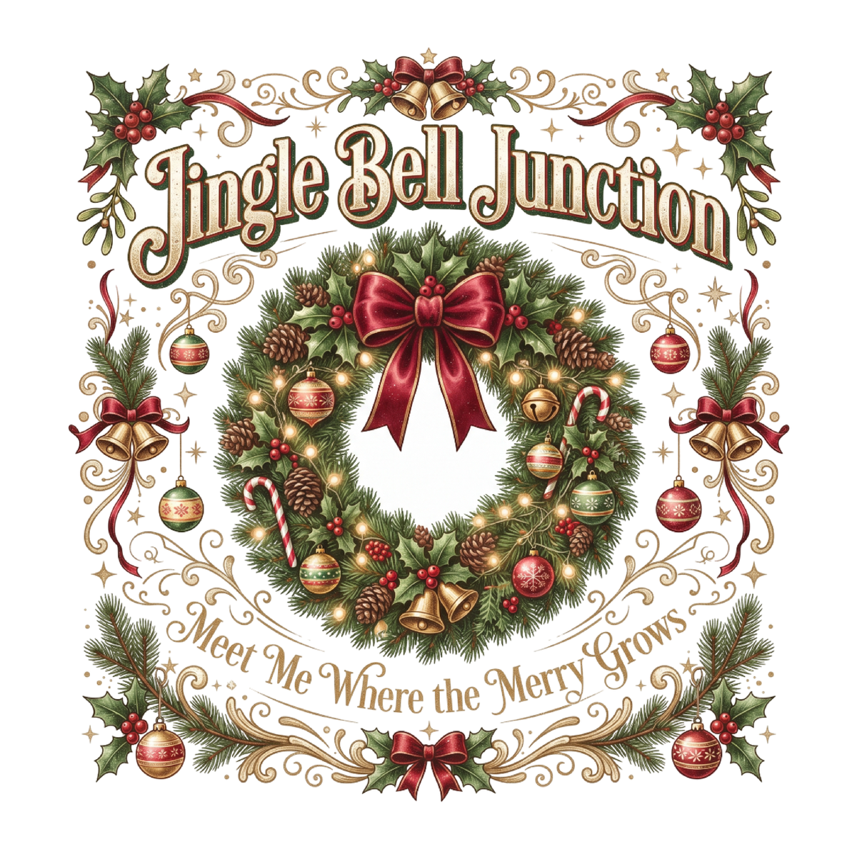 Jingle Bell Junction Christmas Wreath PNG