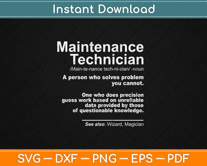Job Definition Funny Sarcastic Maintenance Technician Wizard Svg Digital Cutting File