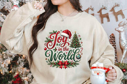 Joy in the World Christmas PNG, Christmas Tree Sublimation Design, Holiday Shirt PNG, Santa Hat Christmas Digital Download