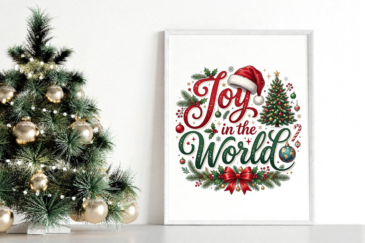 Joy in the World Christmas PNG, Christmas Tree Sublimation Design, Holiday Shirt PNG, Santa Hat Christmas Digital Download