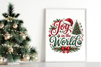 Joy in the World Christmas PNG, Christmas Tree Sublimation Design, Holiday Shirt PNG, Santa Hat Christmas Digital Download