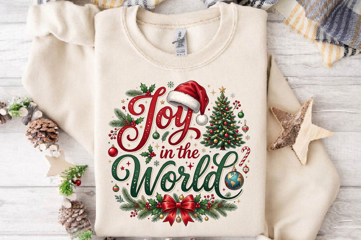 Joy in the World Christmas PNG, Christmas Tree Sublimation Design, Holiday Shirt PNG, Santa Hat Christmas Digital Download