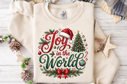 Joy in the World Christmas PNG, Christmas Tree Sublimation Design, Holiday Shirt PNG, Santa Hat Christmas Digital Download