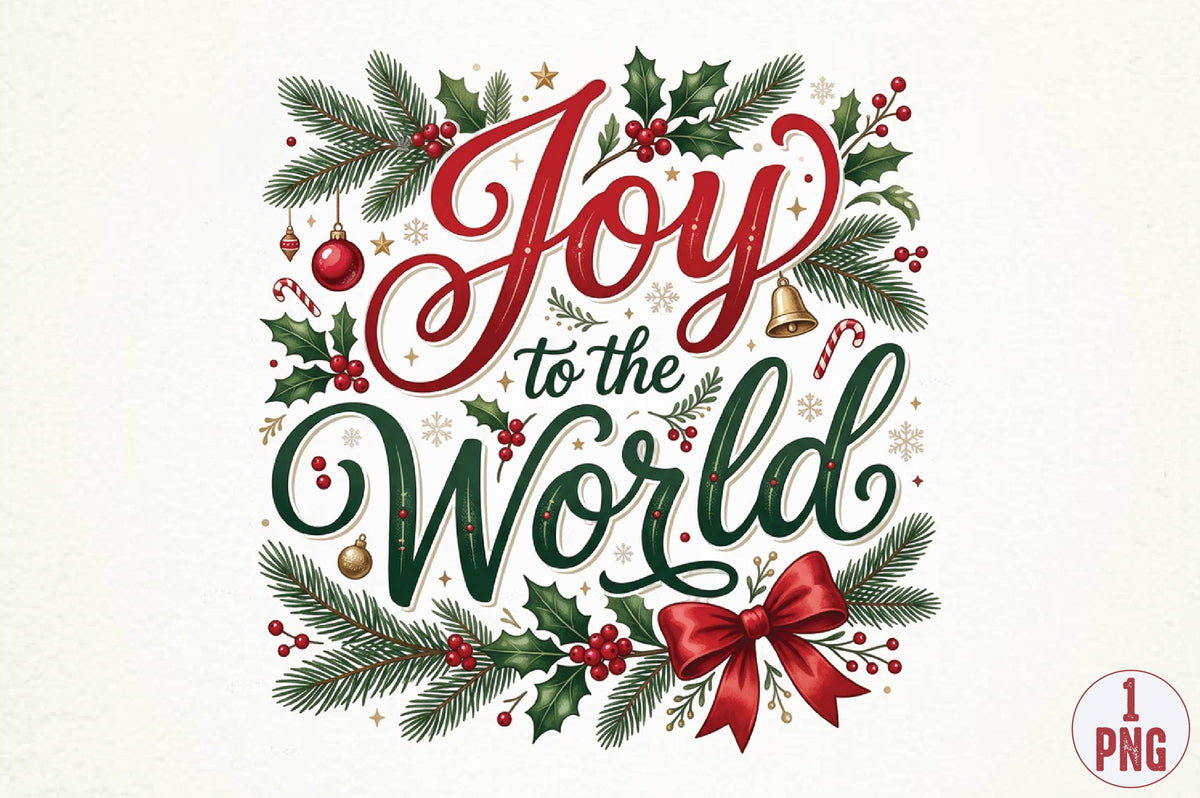 Joy to the World Christmas PNG, Holiday Sublimation Design, Christmas Shirt PNG, Festive Holly Berry Digital Download