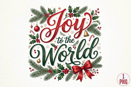 Joy to the World Christmas PNG, Holiday Sublimation Design, Christmas Shirt PNG, Festive Holly Berry Digital Download