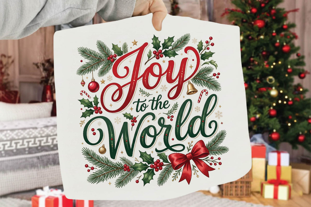 Joy to the World Christmas PNG, Holiday Sublimation Design, Christmas Shirt PNG, Festive Holly Berry Digital Download