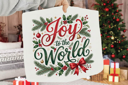 Joy to the World Christmas PNG, Holiday Sublimation Design, Christmas Shirt PNG, Festive Holly Berry Digital Download