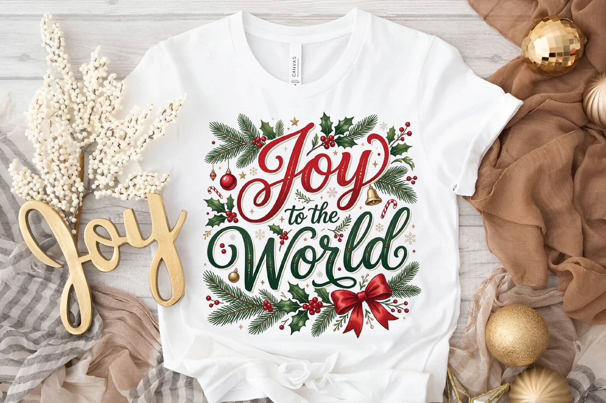 Joy to the World Christmas PNG, Holiday Sublimation Design, Christmas Shirt PNG, Festive Holly Berry Digital Download