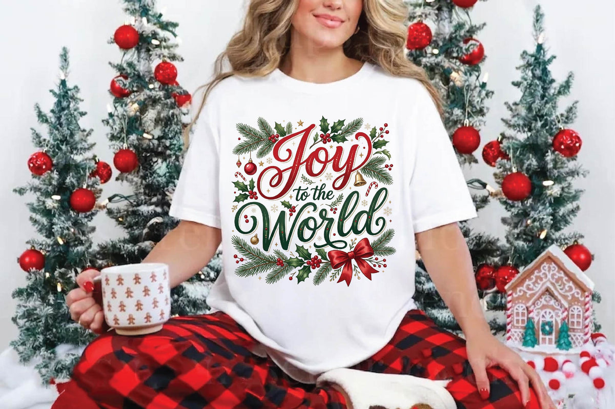 Joy to the World Christmas PNG, Holiday Sublimation Design, Christmas Shirt PNG, Festive Holly Berry Digital Download