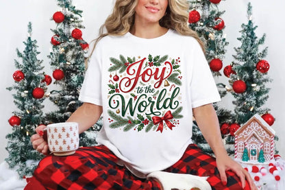 Joy to the World Christmas PNG, Holiday Sublimation Design, Christmas Shirt PNG, Festive Holly Berry Digital Download