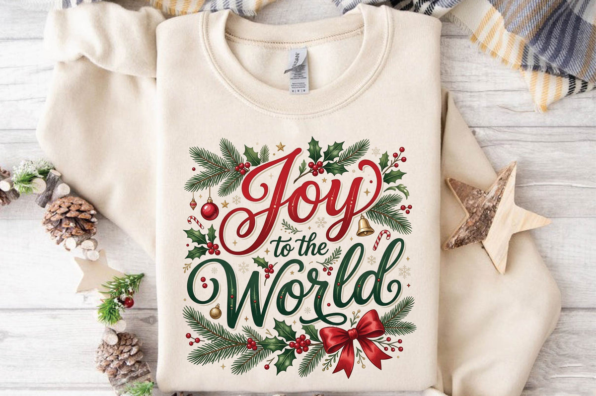 Joy to the World Christmas PNG, Holiday Sublimation Design, Christmas Shirt PNG, Festive Holly Berry Digital Download