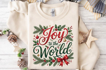 Joy to the World Christmas PNG, Holiday Sublimation Design, Christmas Shirt PNG, Festive Holly Berry Digital Download