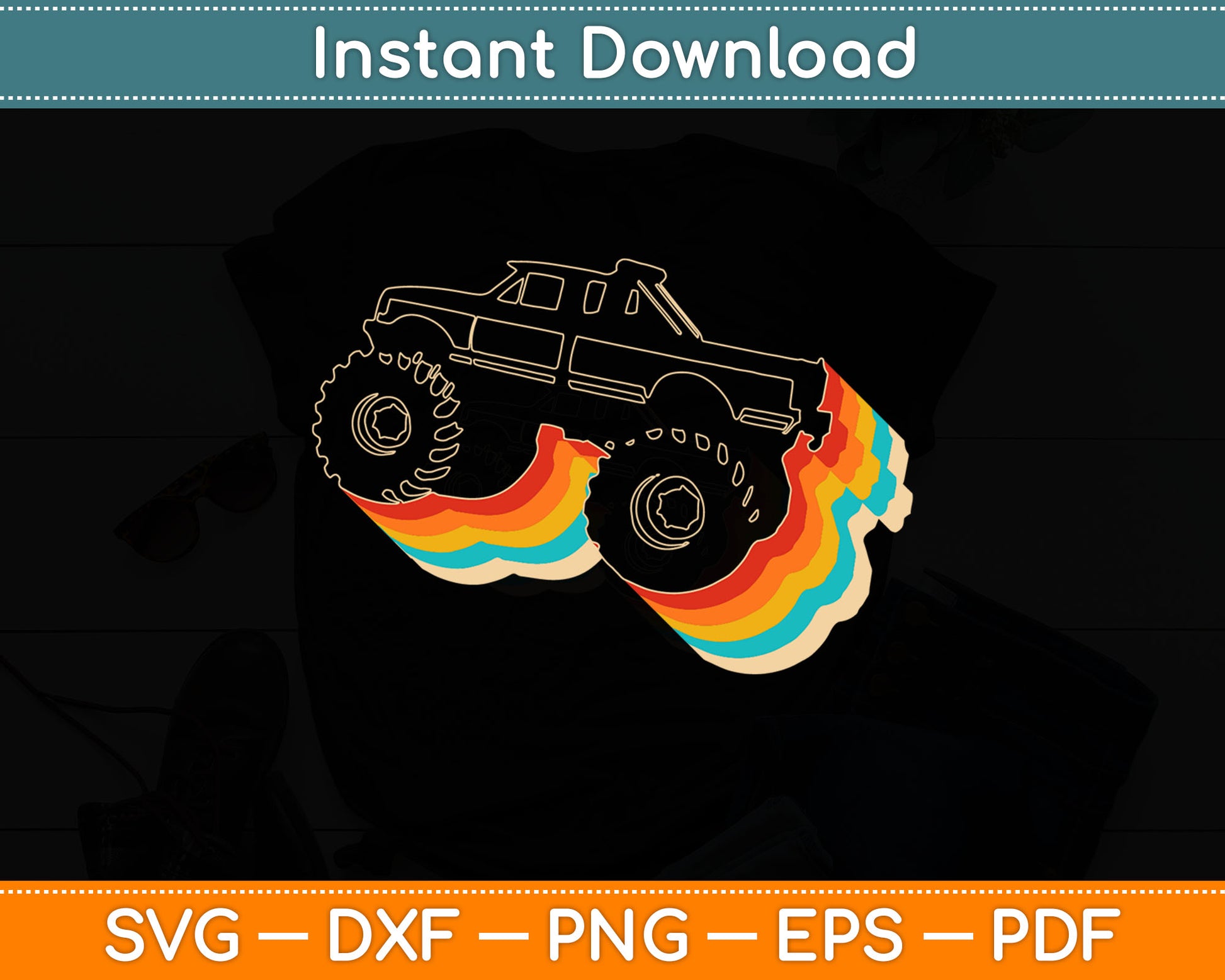 Retro Vintage Monster Truck Retro Silhouette Svg Digital Cutting File