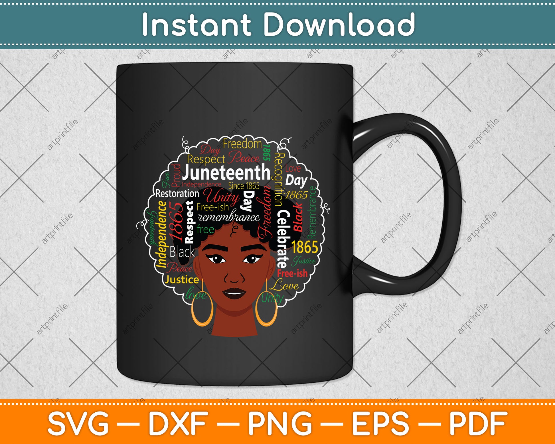 Juneteenth Celebrate 1865 Afro Black Natural Hair Svg Png Dxf Digital Cutting File