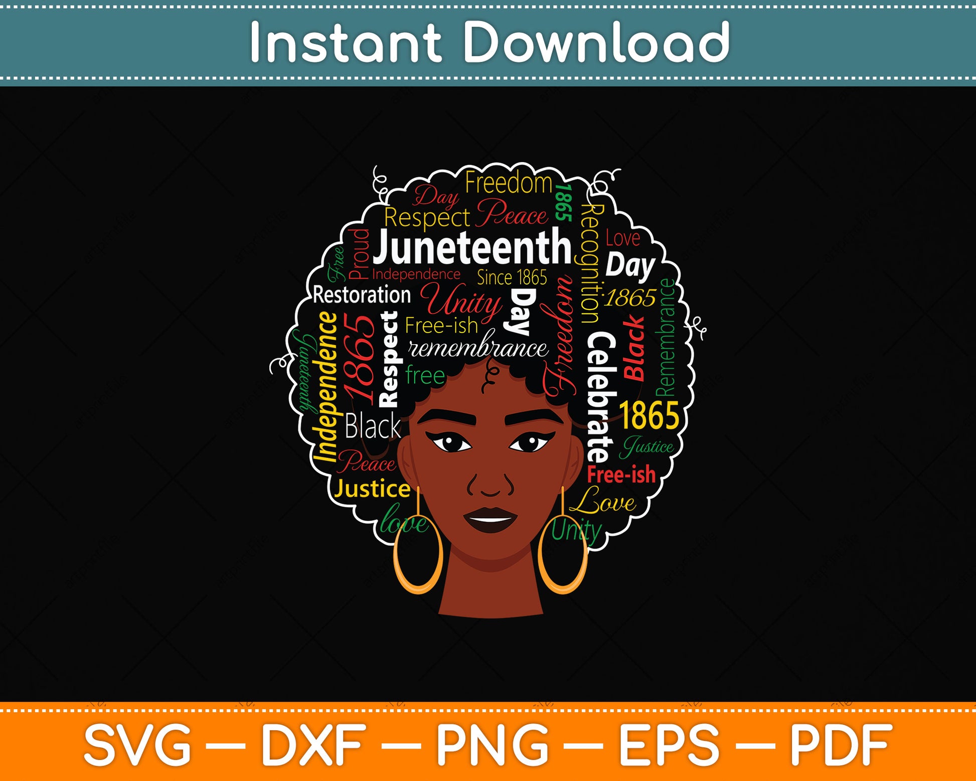 Juneteenth Celebrate 1865 Afro Black Natural Hair Svg Png Dxf Digital Cutting File