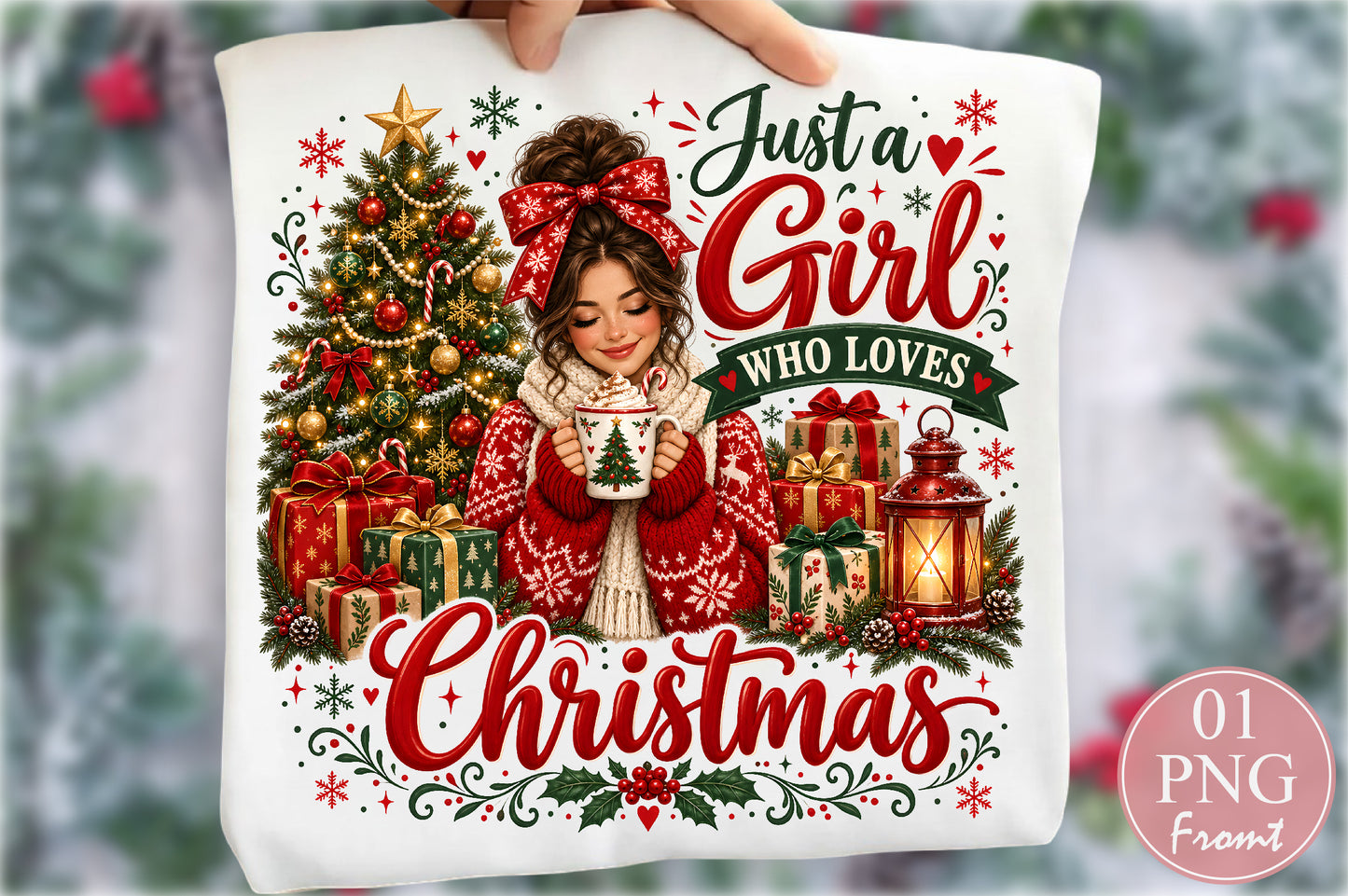 Just A Girl Who Loves Christmas PNG Sublimation Design