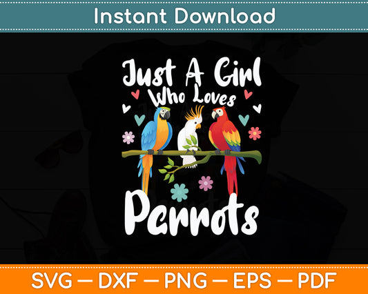 Just A Girl Who Loves Parrots Ladies Cockatiel Parrot Svg Digital Cutting File