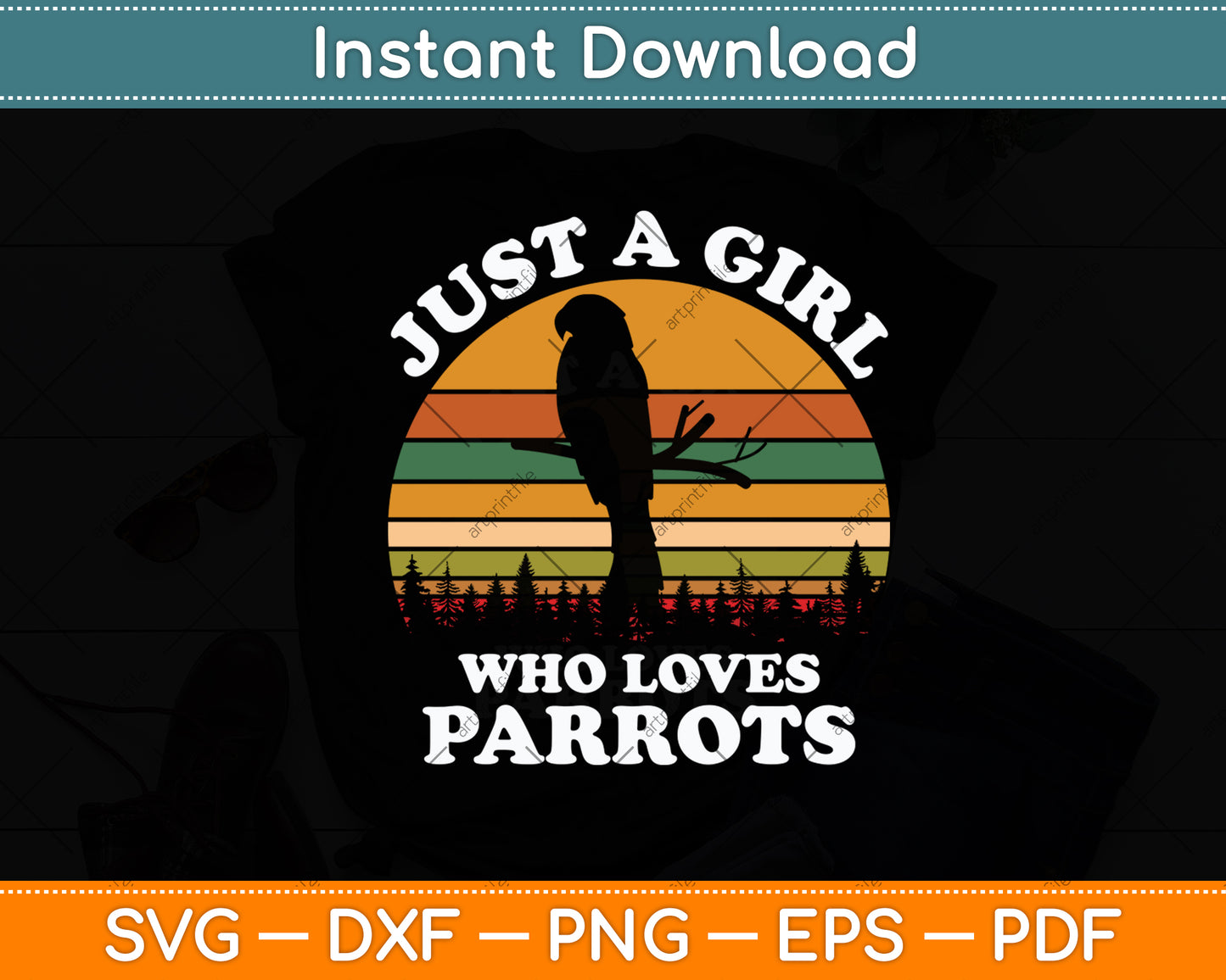 Just A Girl Who Loves Parrots Parrot Bird Vintage Svg Digital Cutting File