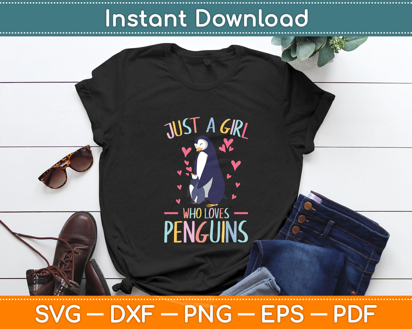 Just A Girl Who Loves Penguins Watercolor Svg Digital Cutting File