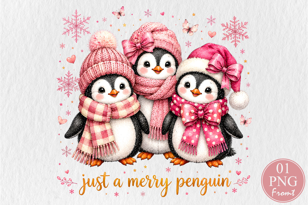 Just A Merry Penguin Christmas PNG Sublimation Design