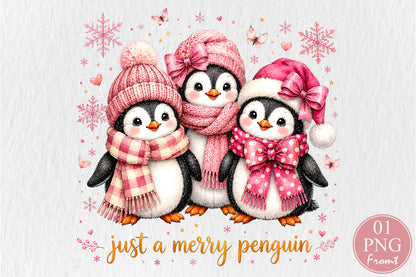 Just A Merry Penguin Christmas PNG Sublimation Design