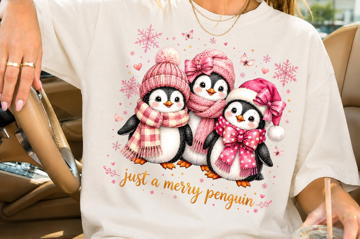 Just A Merry Penguin Christmas PNG Sublimation Design