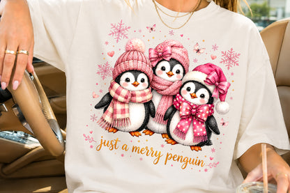 Just A Merry Penguin Christmas PNG Sublimation Design