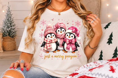 Just A Merry Penguin Christmas PNG Sublimation Design