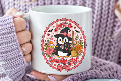 Just A Spooky Girl PNG Cute Witch Penguin Halloween Sublimation Design