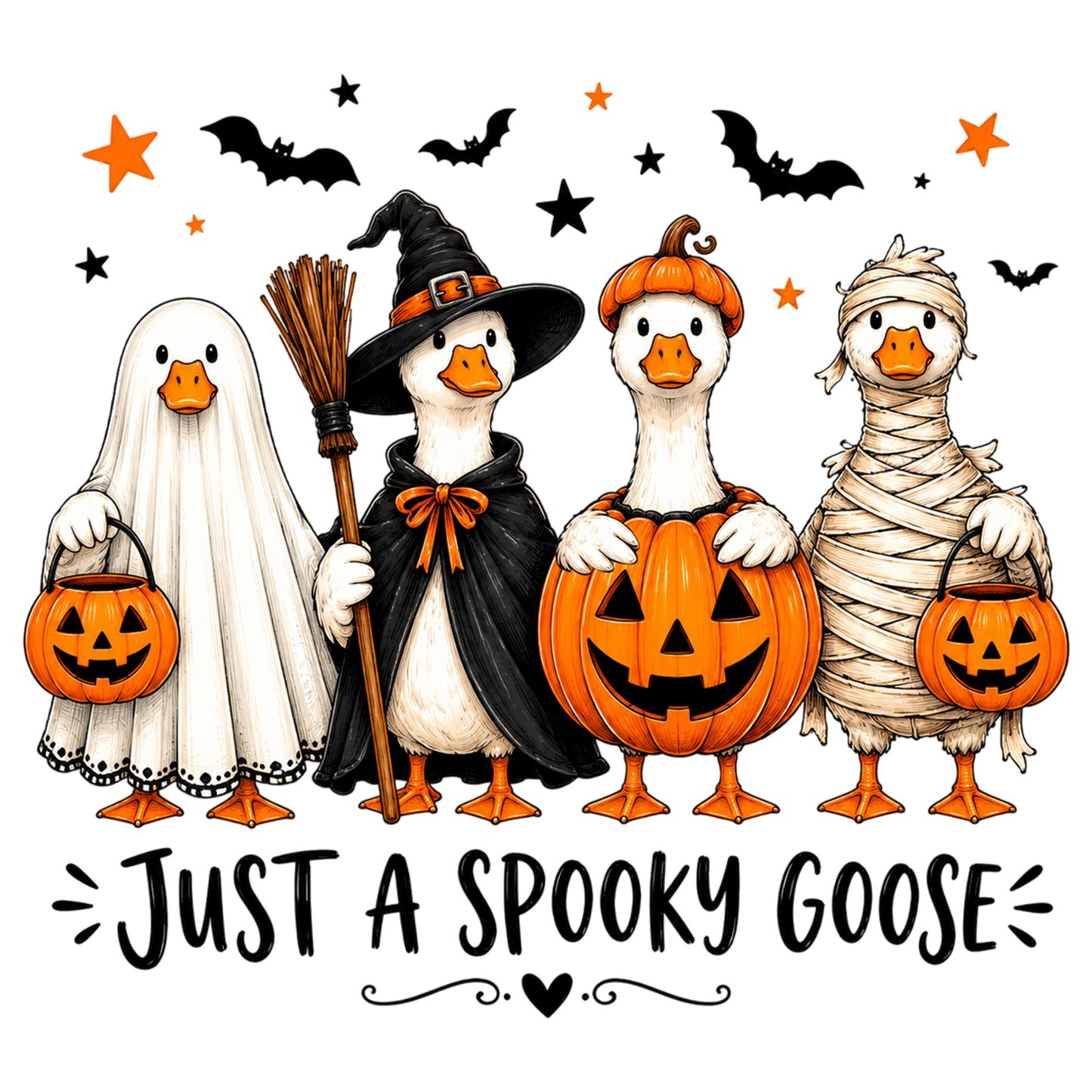 Just A Spooky Goose PNG | Halloween Goose Ghost Witch Pumpkin Mummy Clipart | Funny Spooky Season Sublimation Design