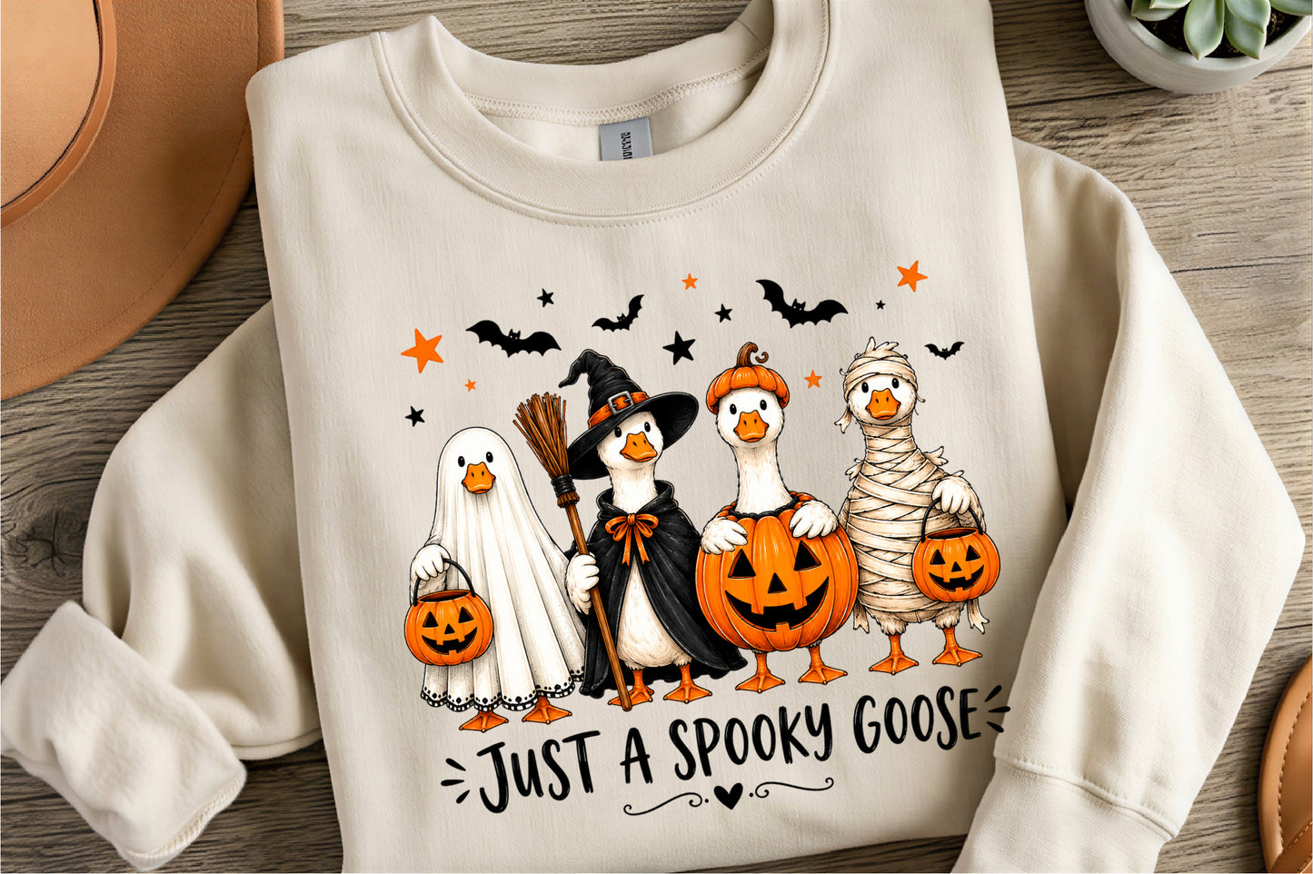 Just A Spooky Goose PNG | Halloween Goose Ghost Witch Pumpkin Mummy Clipart | Funny Spooky Season Sublimation Design