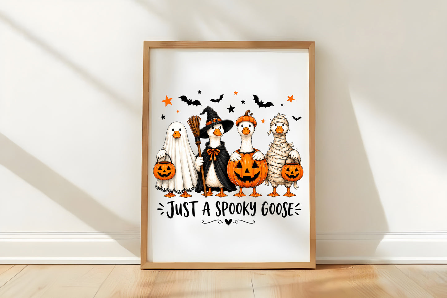 Just A Spooky Goose PNG | Halloween Goose Ghost Witch Pumpkin Mummy Clipart | Funny Spooky Season Sublimation Design