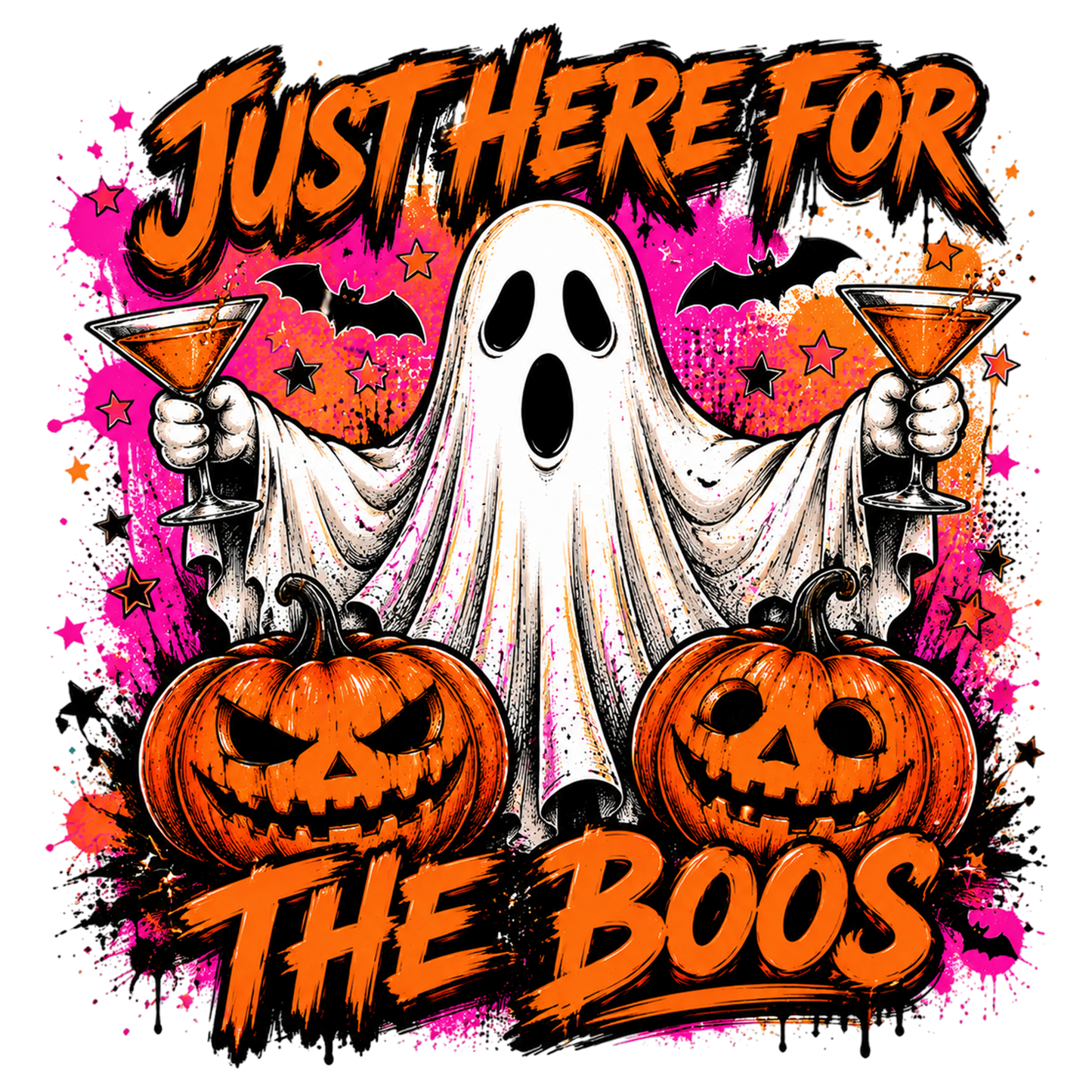 Just Here For The Boos PNG | Funny Ghost Halloween Pumpkin Cocktail Sublimation Design