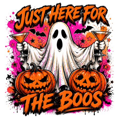 Just Here For The Boos PNG | Funny Ghost Halloween Pumpkin Cocktail Sublimation Design