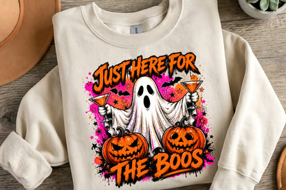 Just Here For The Boos PNG | Funny Ghost Halloween Pumpkin Cocktail Sublimation Design
