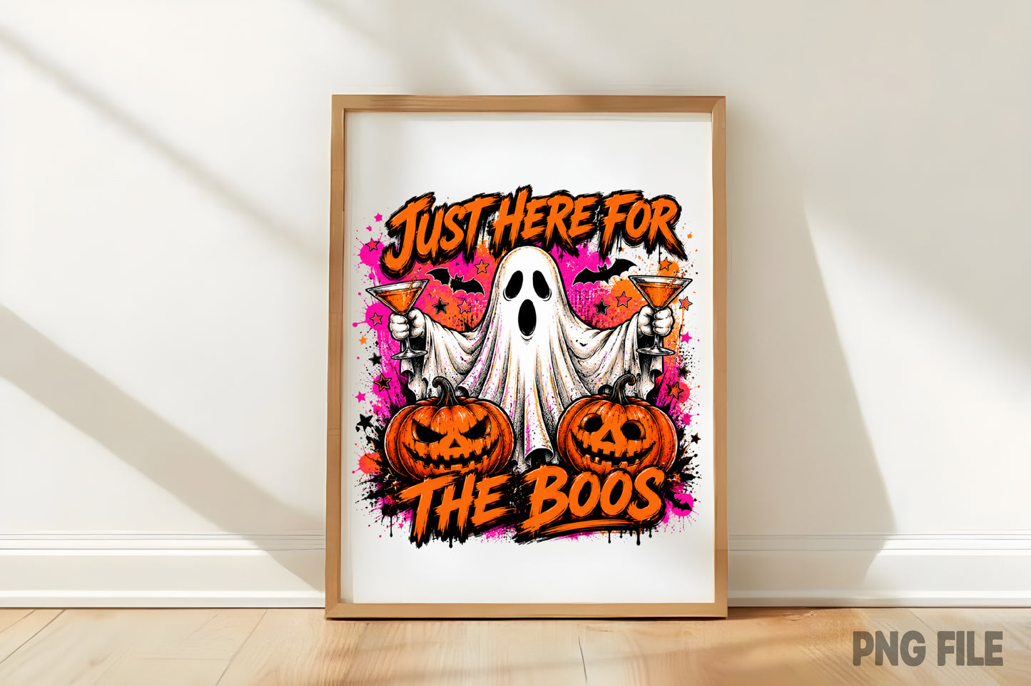 Just Here For The Boos PNG | Funny Ghost Halloween Pumpkin Cocktail Sublimation Design