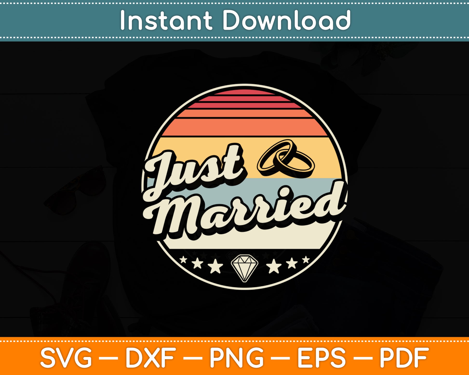 Just Married Couple Retro Vintage Svg Png Dxf Digital Cutting File