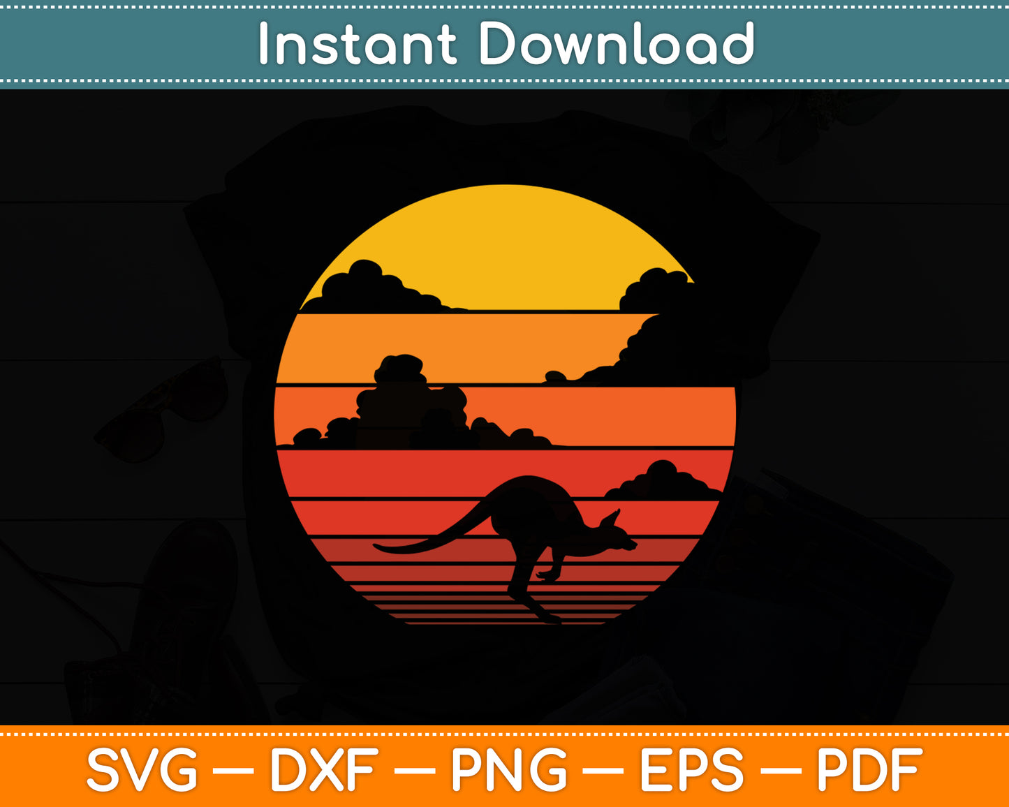 Kangaroo 60s 70s Sunset Buffalo Mammal Animal Retro Vintage Svg Digital Cutting File