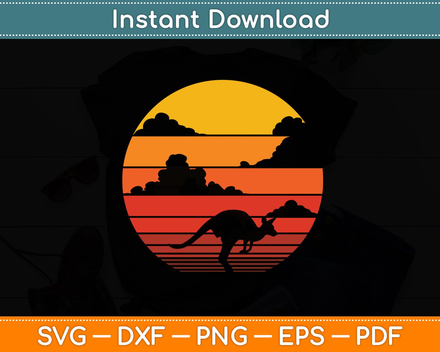 Kangaroo Retro Vintage 60s 70s Sunset Mammal Animal Lovers Svg Digital Cutting File