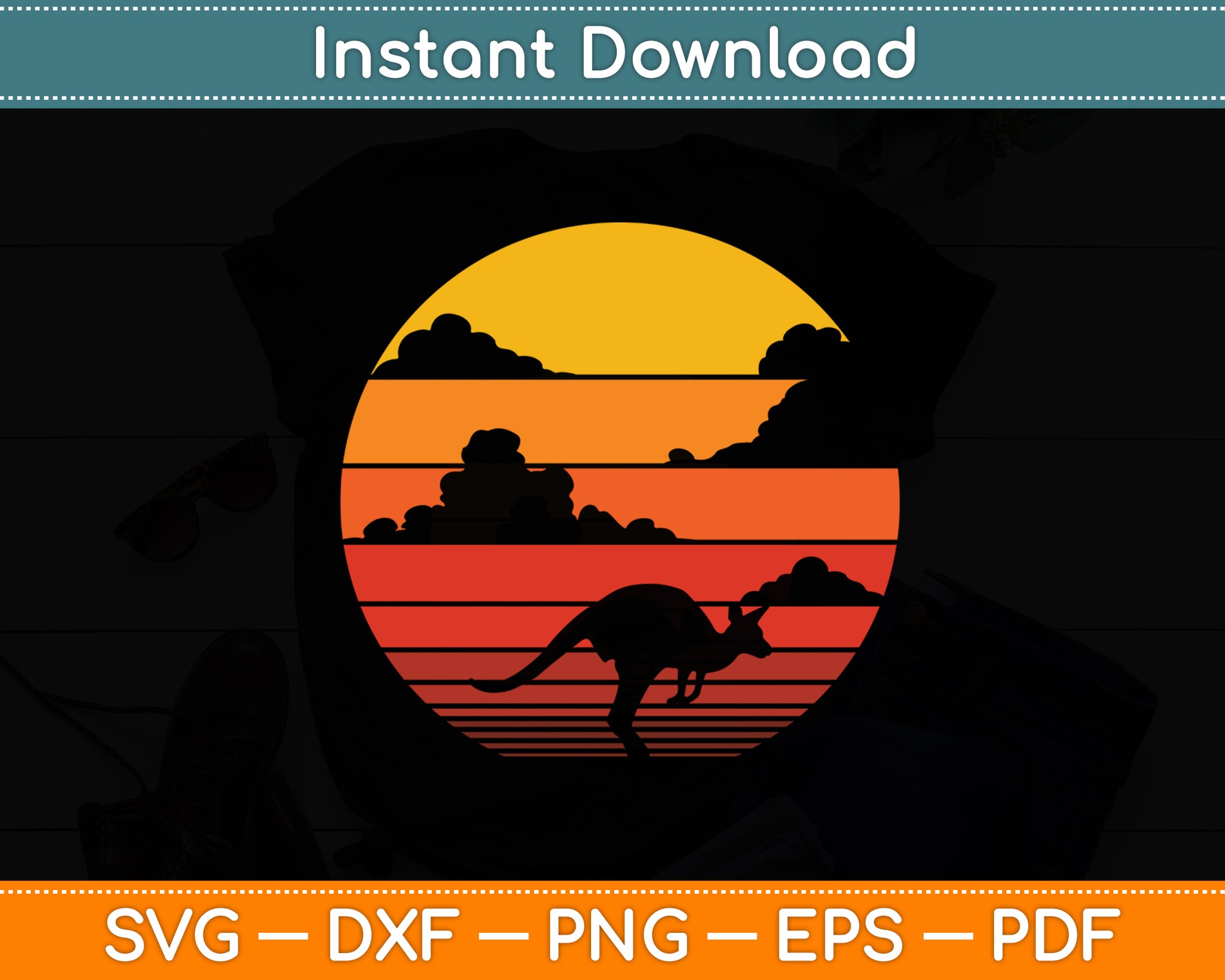Kangaroo Retro Vintage 60s 70s Sunset Mammal Animal Lovers Svg Digital Cutting File