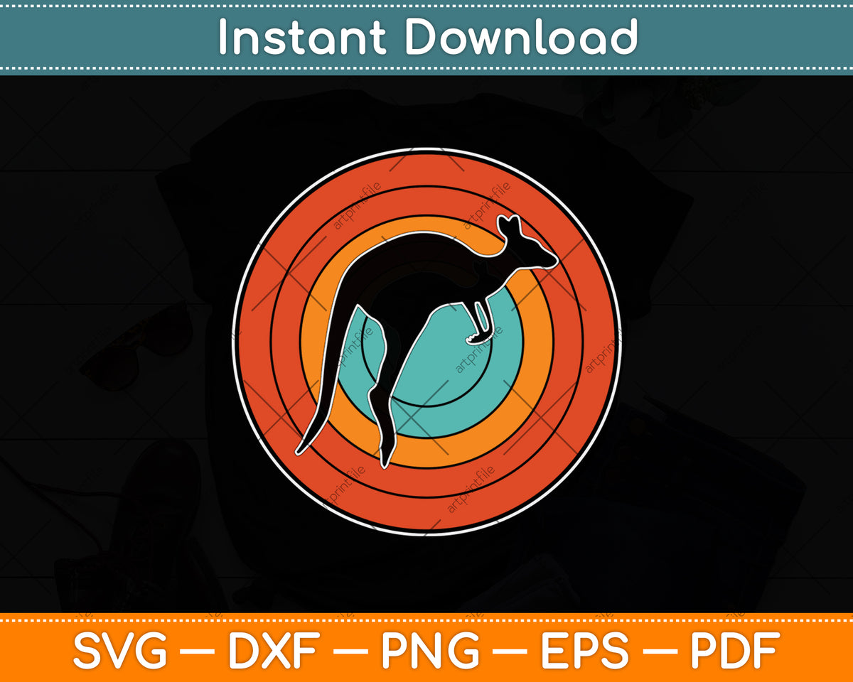 Kangaroo Vintage Retro Svg Png Dxf Digital Cutting File