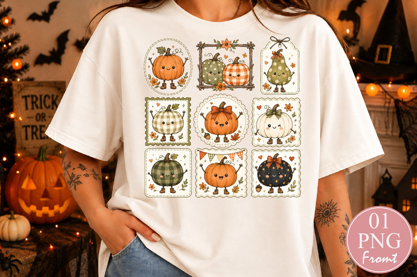 Kawaii Fall Pumpkin PNG Cute Pumpkin Patch Autumn Sublimation Design