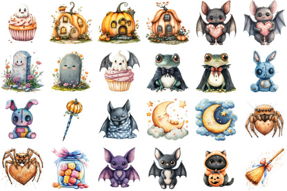 Kawaii Halloween Clipart Cute Spooky PNG Bundle