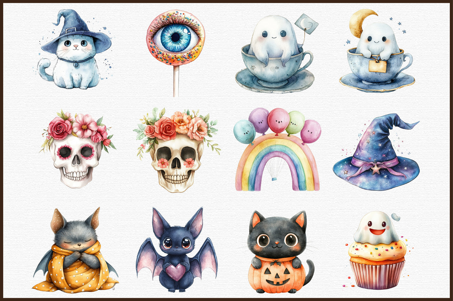 Kawaii Halloween Clipart Cute Spooky PNG Bundle