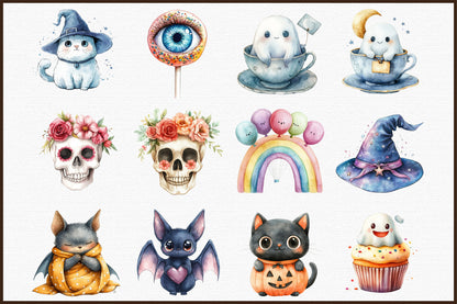 Kawaii Halloween Clipart Cute Spooky PNG Bundle