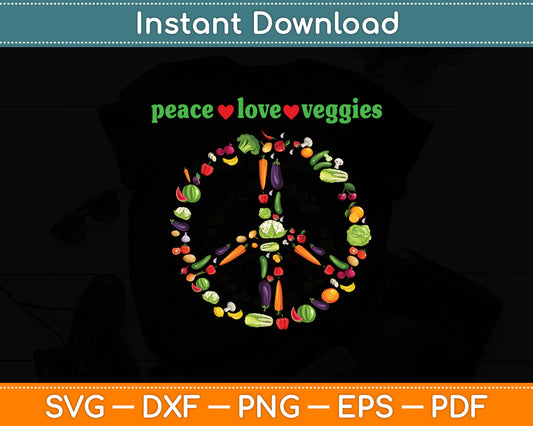Kawaii Vegetables Peace Sign Funny Gift for Vegetarian Vegan Svg Digital Cutting File