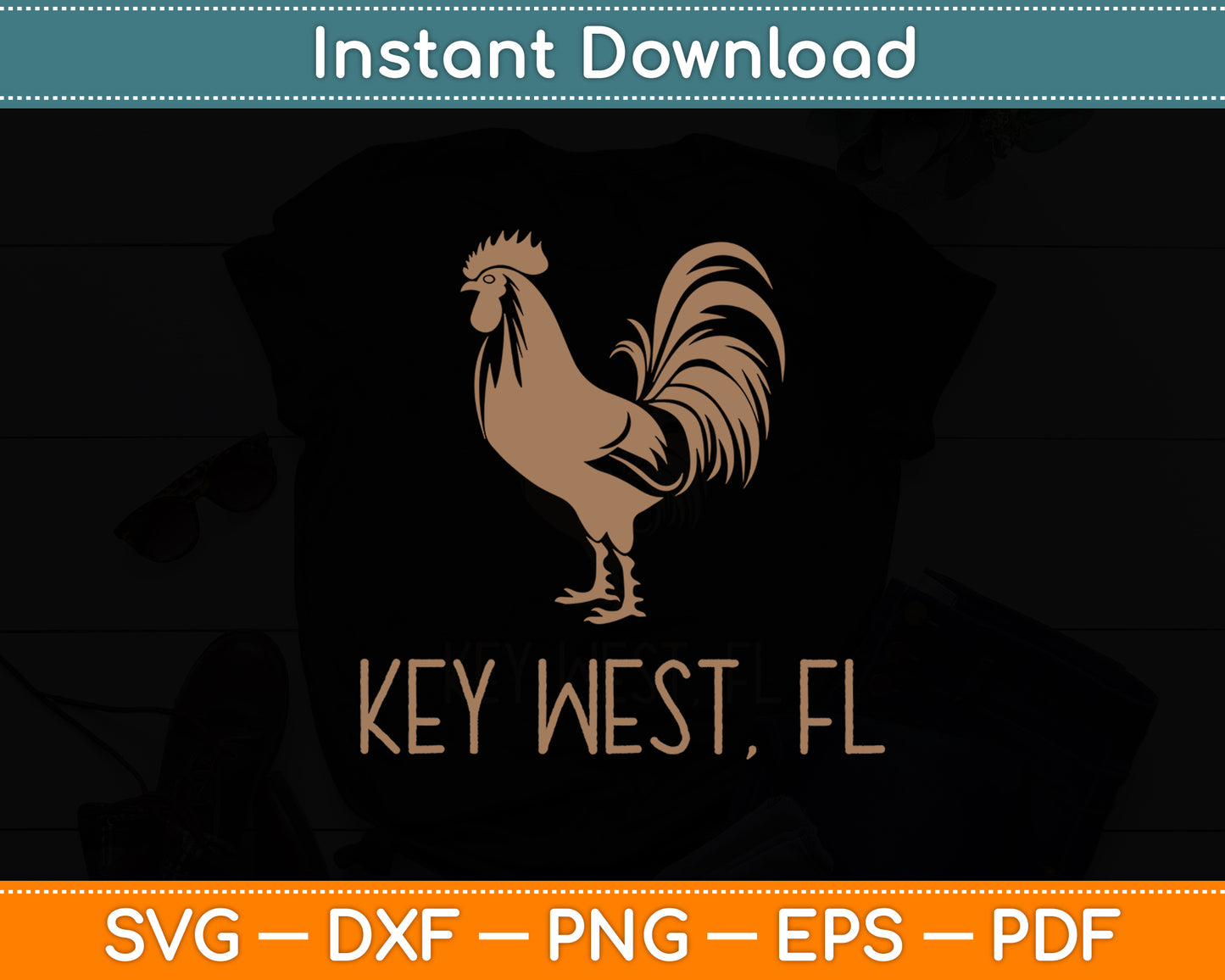 Key West FL Rooster Chicken Svg Png Dxf Digital Cutting File