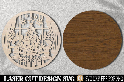 Kids Decorating Christmas Tree SVG | Christmas Family Laser Cut Design