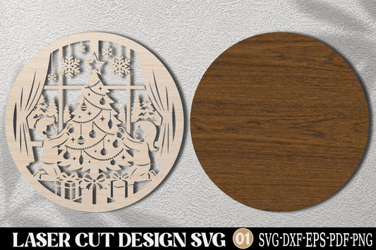 Kids Decorating Christmas Tree SVG | Christmas Family Laser Cut Design