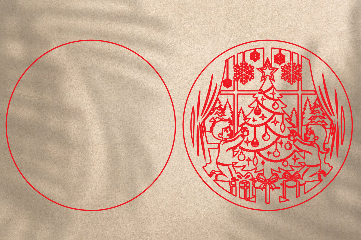 Kids Decorating Christmas Tree SVG | Christmas Family Laser Cut Design